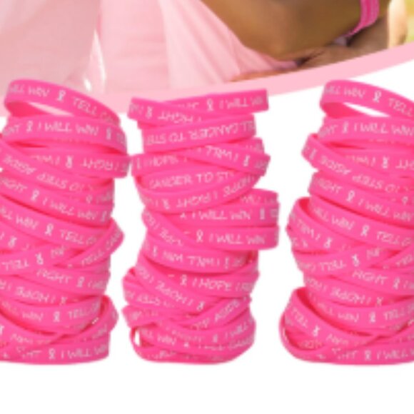 50 Piece Breast Cancer Awareness Pink Silicone Bracelets - Picture 1 of 3